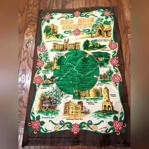 Red Rose Country Vintage  Tea Towel with historic Great Britain architecture